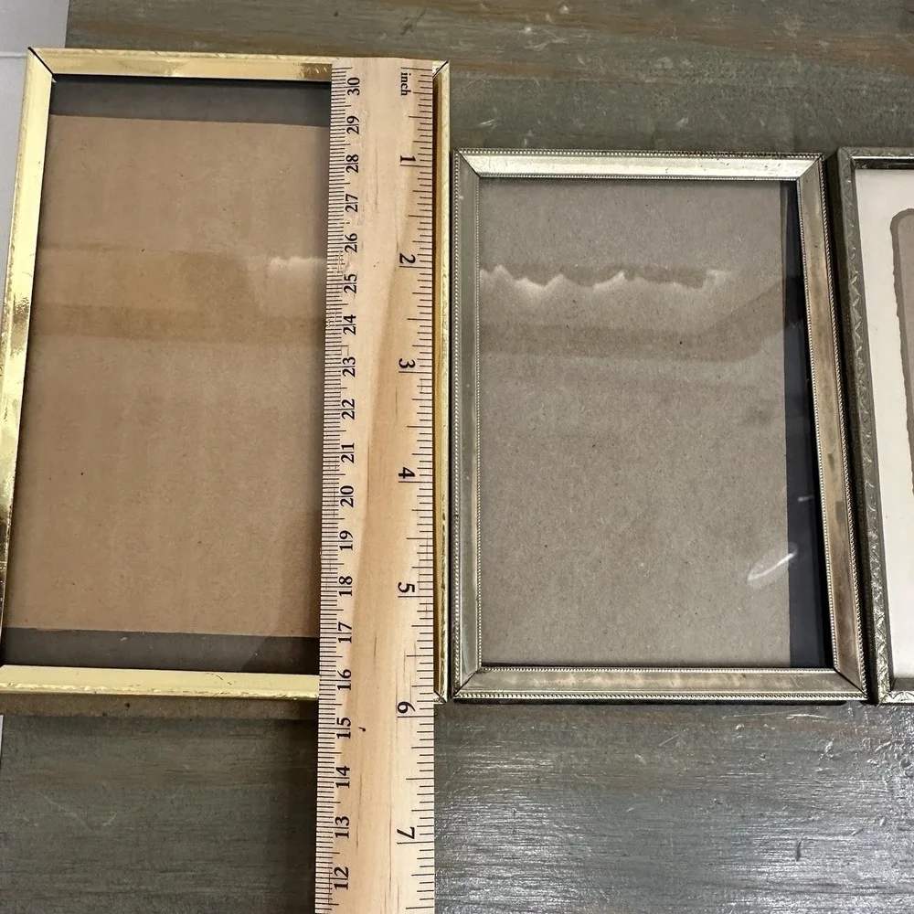 Vintage 4 Gold Tone Brass Art Deco Standing Folding Shelf Picture Frames Mini